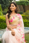 Handpainted and Hand embroidered Powder Pink Pure Silk Organza Magnolia Saree