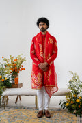 Hand-painted Red Fern Men's Kurta