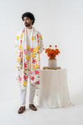 Handpainted and Hand embroidered Ivory Lily Men's Kurta