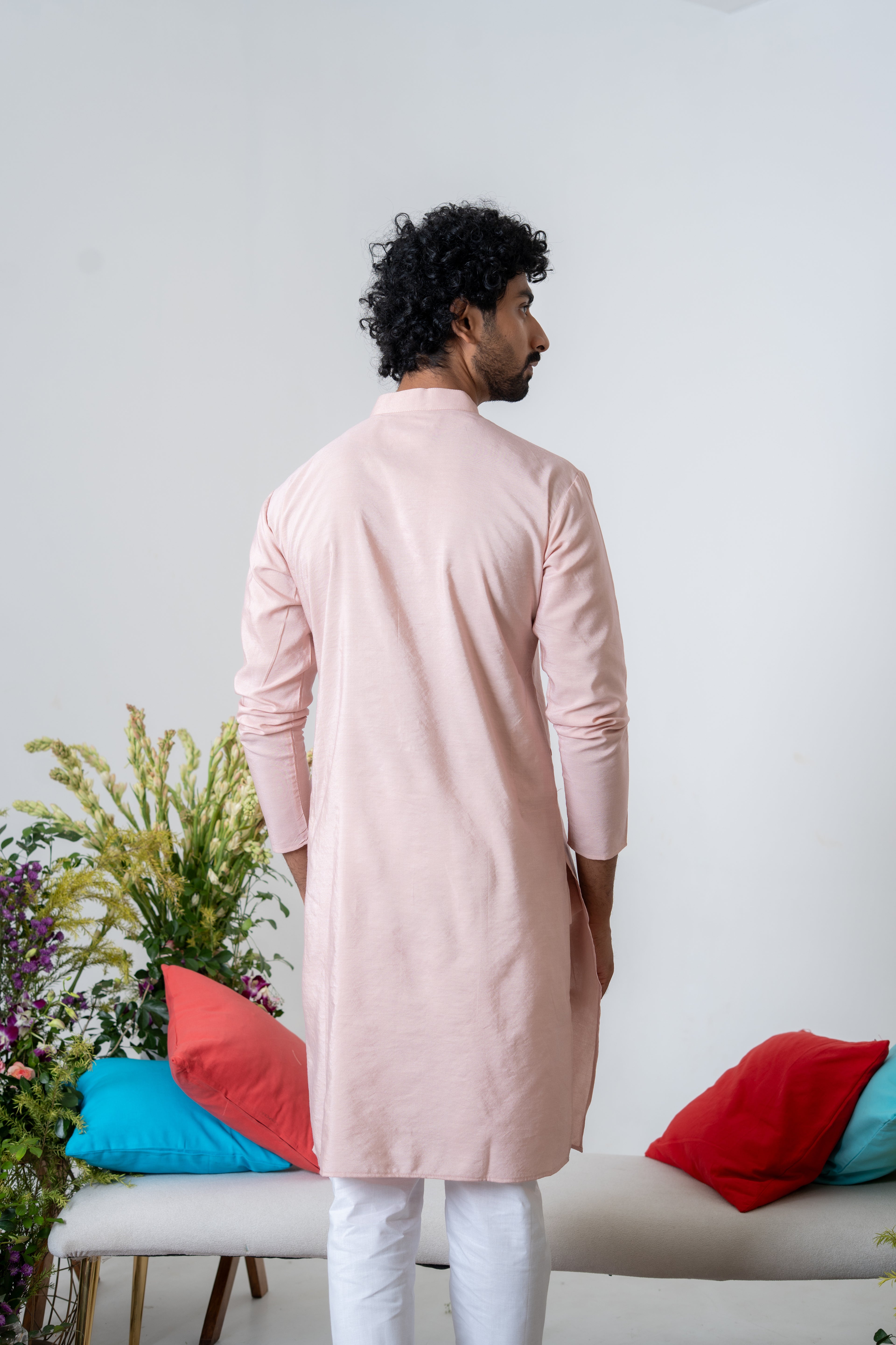 Hand-painted Peach Floral Men's Kurta