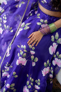 Hand-Painted and Hand embroidered Purple Silk Organza Spring Rose Lehenga