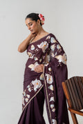 Handpainted and Hand embroidered Wine Crepe Saree