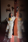 Handpainted and Hand embroidered Ivory Chiffon Poppy Saree