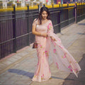 Hand-Painted peach Chiffon Floral  Saree
